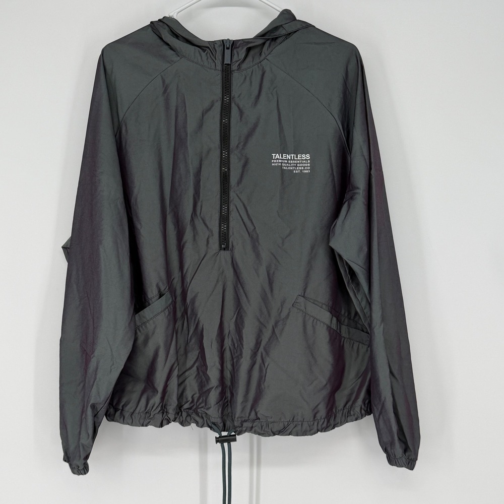 TALENTLESS Men Windbreaker‎ Jacket Anorak Half Zip Hoodie Gray Size S